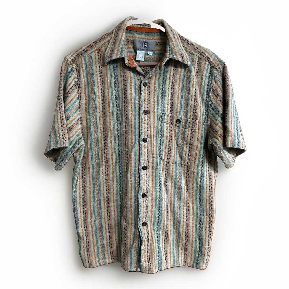 The Territory Ahead Mens Short Sleeve Button Front 90s Striped Camp Shirt Mens M